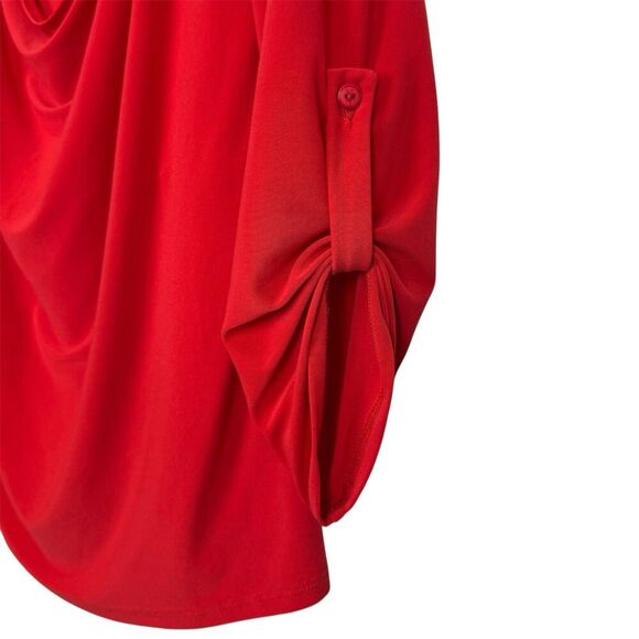Joseph Ribkoff Cowl Neck Tunic Top Size 10 Red Stretch Draped Capsule Modest Y2K - Picture 6 of 9